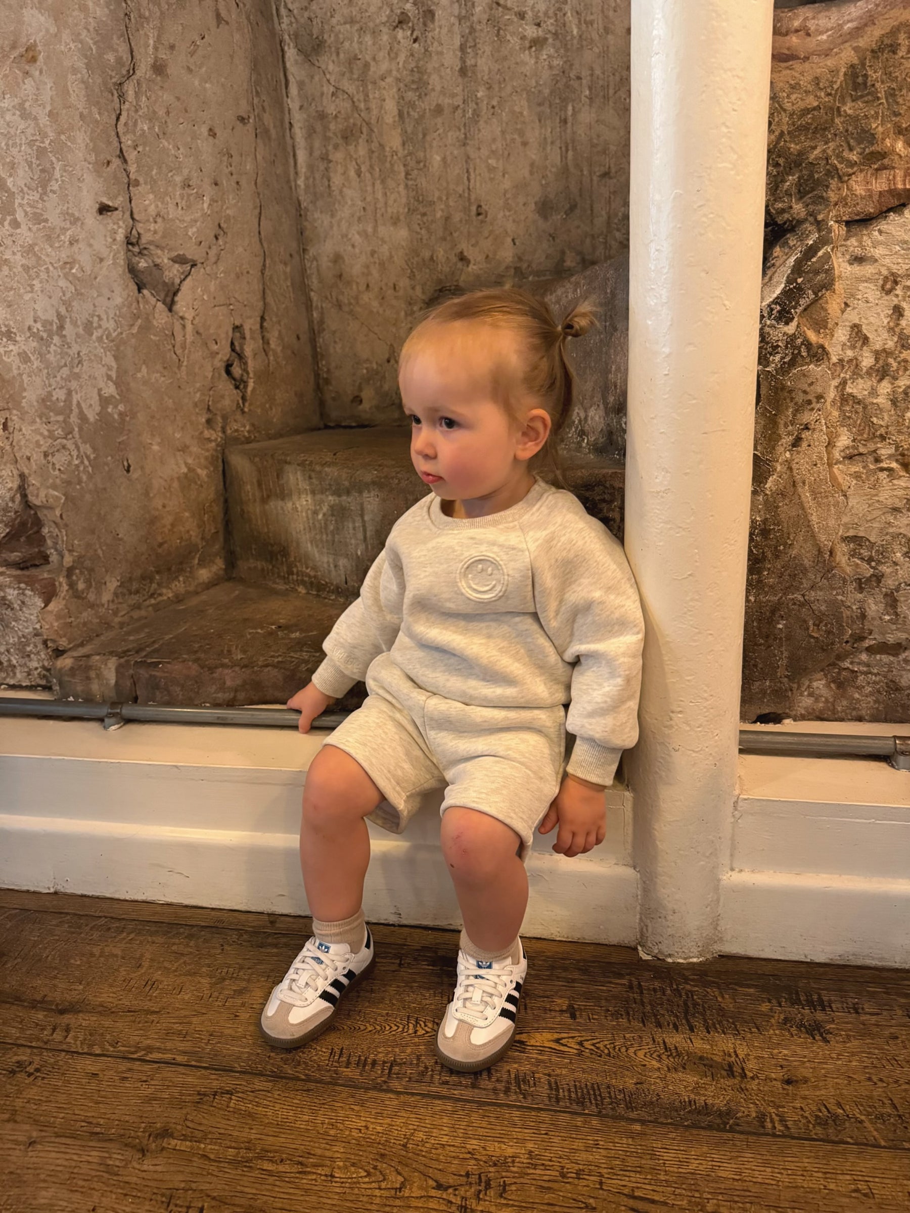 MLBC Smile Embossed Crew and Shorts Set - Oatmeal