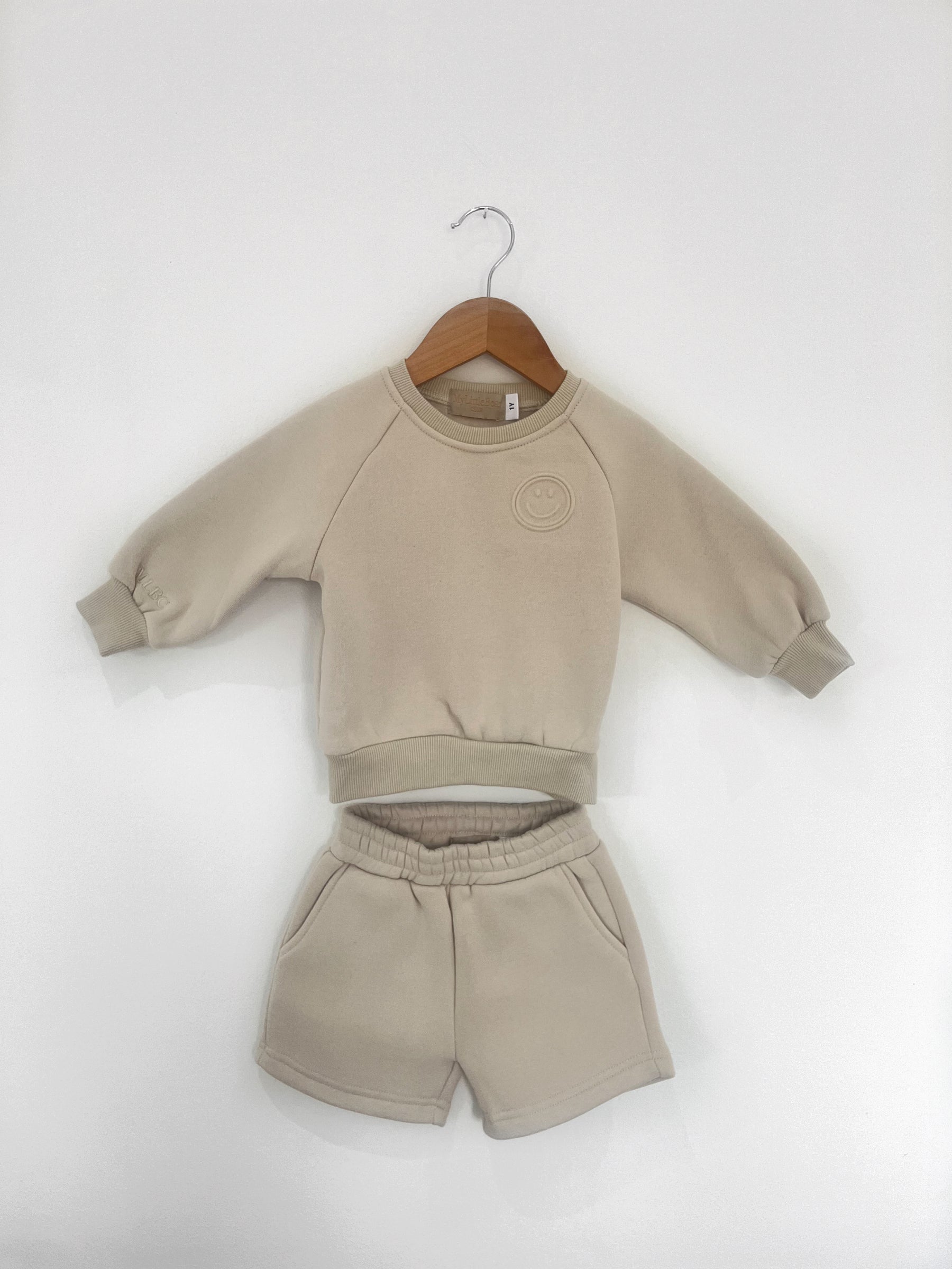 MLBC Smile Embossed Crew and Shorts Set - Stone