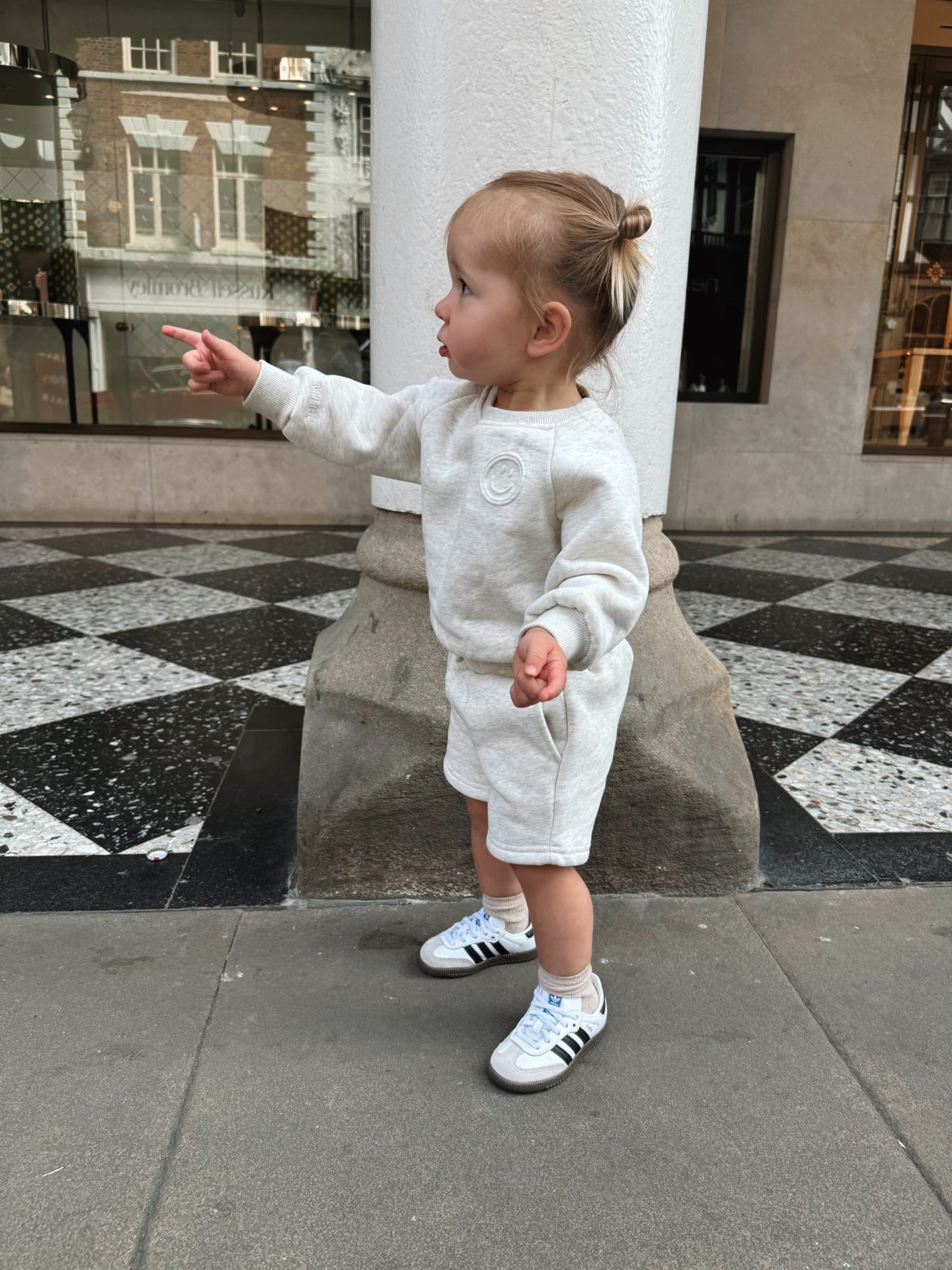 MLBC Smile Embossed Crew and Shorts Set - Oatmeal
