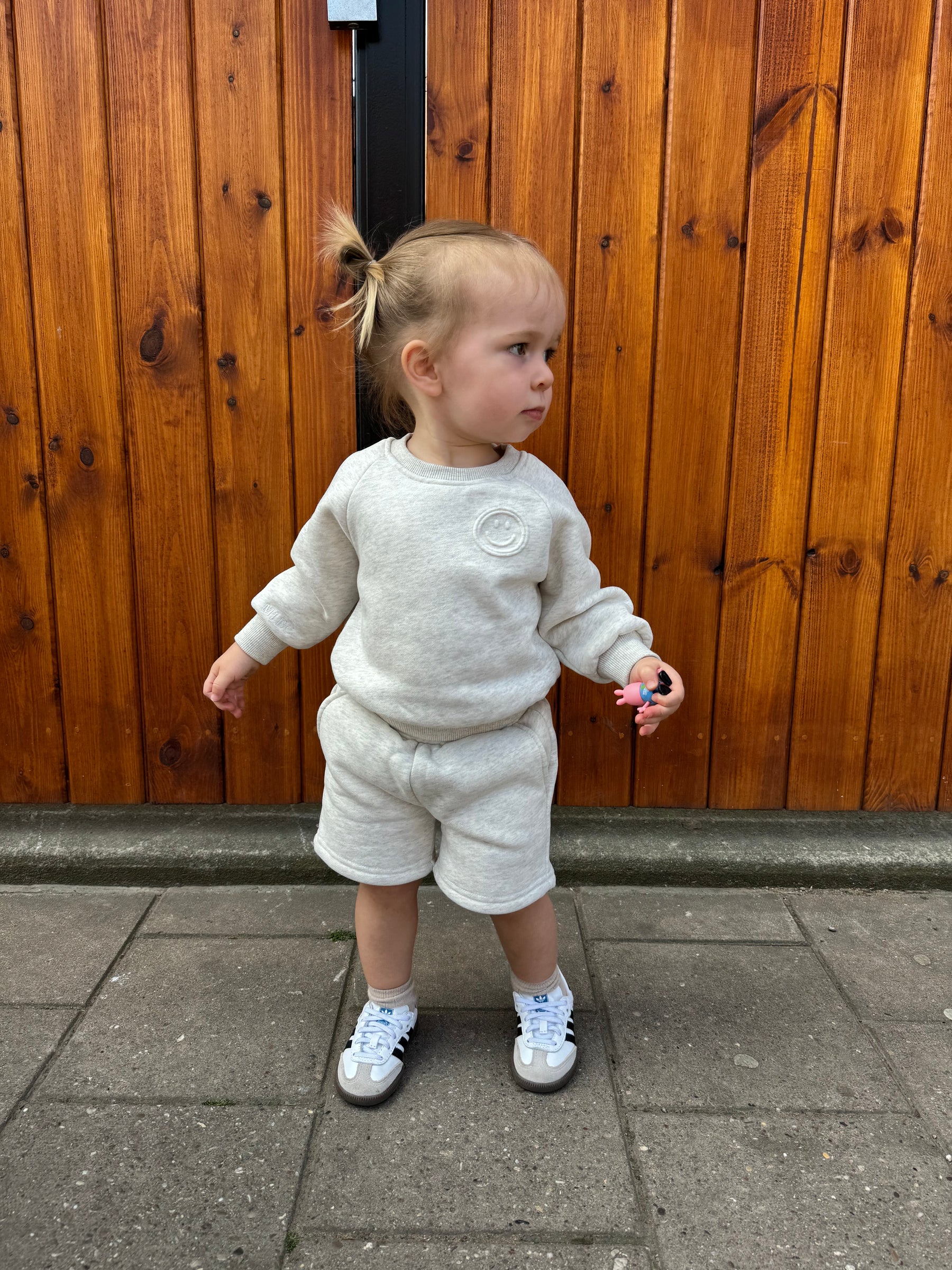 MLBC Smile Embossed Crew and Shorts Set - Oatmeal