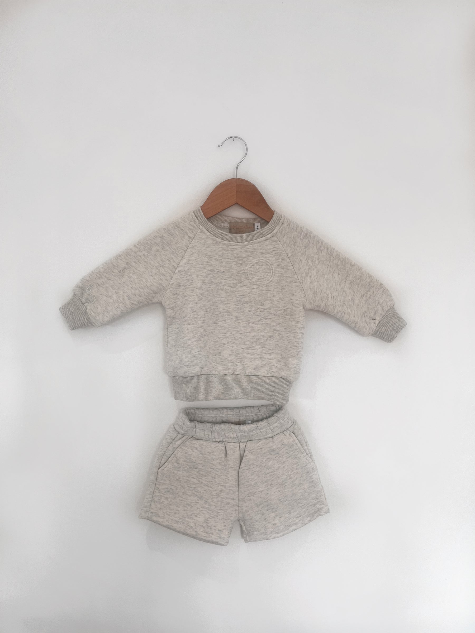 MLBC Smile Embossed Crew and Shorts Set - Oatmeal