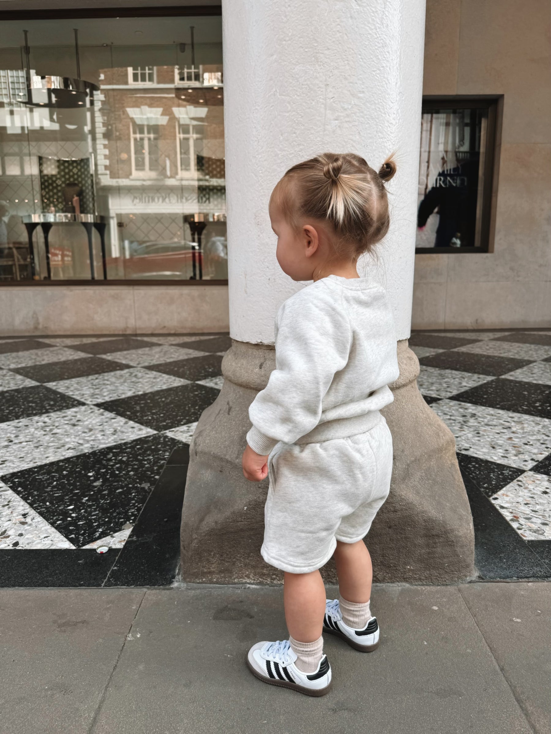 MLBC Smile Embossed Crew and Shorts Set - Oatmeal