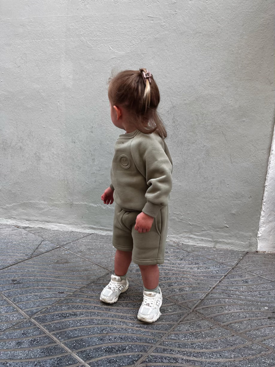 MLBC Smile Embossed Crew and Shorts Set - Olive Green
