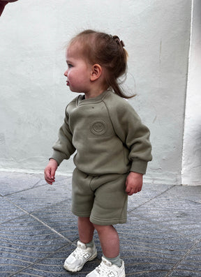 MLBC Smile Embossed Crew and Shorts Set - Olive Green