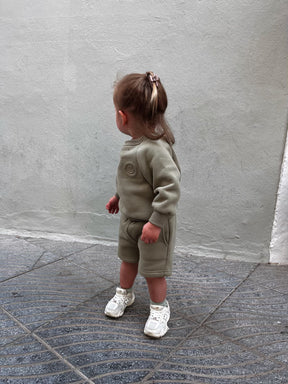 MLBC Smile Embossed Crew and Shorts Set - Olive Green